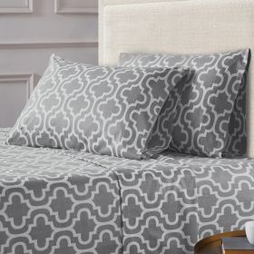 Moroccan Trellis Cotton Flannel 2 Piece Pillowcase Set (Color: Grey, size: Standard)