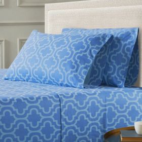 Moroccan Trellis Cotton Flannel 2 Piece Pillowcase Set (Color: Light Blue, size: King)