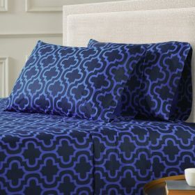 Moroccan Trellis Cotton Flannel 2 Piece Pillowcase Set (Color: Navy Blue, size: King)