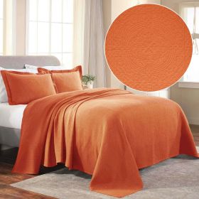 Fleur De Lis Cotton Bedspread Set – Lightweight Jacquard Matelassé 3-Piece (Color: Mandarin, size: Twin)