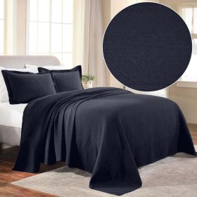 Fleur De Lis Cotton Bedspread Set – Lightweight Jacquard Matelassé 3-Piece (Color: Navy Blue, size: Twin)