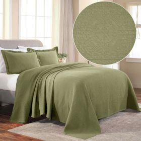 Fleur De Lis Cotton Bedspread Set – Lightweight Jacquard Matelassé 3-Piece (Color: Sage, size: Twin)