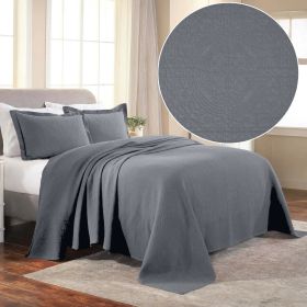 Fleur De Lis Cotton Bedspread Set – Lightweight Jacquard Matelassé 3-Piece (Color: Silver, size: Full)