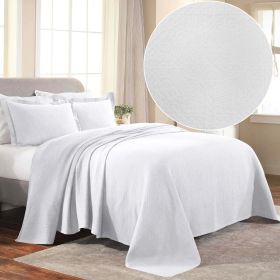 Fleur De Lis Cotton Bedspread Set – Lightweight Jacquard Matelassé 3-Piece (Color: White, size: Twin)