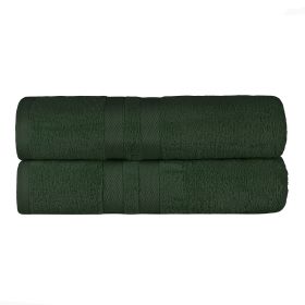 Ultra-Soft Cotton Solid Medium Weight Absorbent Bath Towel Set of 2 (Color: Forest Green, size: 2 Piece Bath Towels)