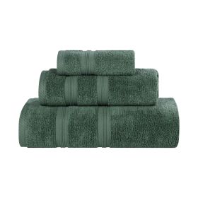 Smart Dry Zero Twist Cotton Medium Weight 3 Piece Assorted Towel Set (Color: Forest Green, size: 3 Piece Towel Set)