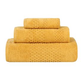 Playa Zero Twist Cotton Solid Waffle Textured 3 Piece Towel Set (Color: Gold, size: 3 Piece Towel Set)