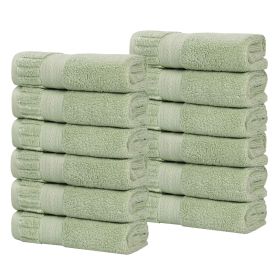 Venice Zero Twist Cotton Medium Weight Face Towels, Set of 12 (Color: Green, size: 12 Piece Face Towels)