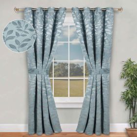 Blackout Window Curtains Leaves Pattern Room Darkening Set of 2 (Color: Green Lily, size: 46" x 84")