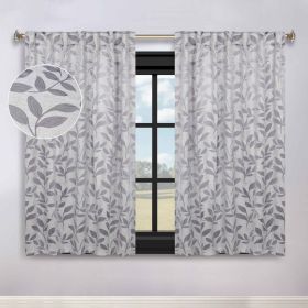 Leaves Room Darkening Back Tabs Blackout Curtain Panels, Set of 2 (Color: Grey, size: 52" X 63")