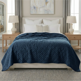 Holly Grid Fluffy Fleece Blanket - Modern Soft Embossed Bed Throw (Color: Navy Blue, size: Twin XL)