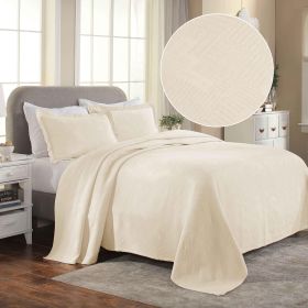 Lightweight Cotton Bedspread Sets 3-Piece Geometric Fret Jacquard Matelassé Scalloped (Color: Ivory, size: Full)
