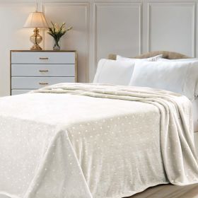 Fleece Plush Medium Weight Fluffy Soft Decorative Polka Dot Blanket (Color: Ivory, size: Throw)