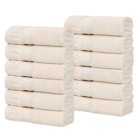 Venice Zero Twist Cotton Medium Weight Face Towels, Set of 12 (Color: Ivory, size: 12 Piece Face Towels)
