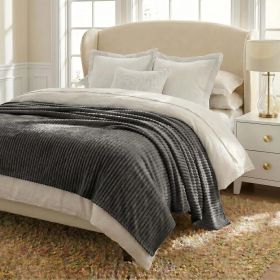 Kacey Ribbed Fluffy Fleece Blanket - Plush Striped Textured Throw (Color: Charcoal, size: Twin)