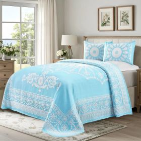 Kymbal Cotton Blend Jacquard Bedspread Set (Color: Aqua, size: Twin)