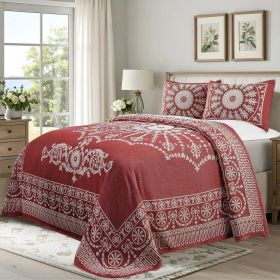 Kymbal Cotton Blend Jacquard Bedspread Set (Color: Berry Red, size: Full)
