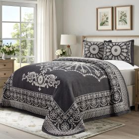 Kymbal Cotton Blend Jacquard Bedspread Set (Color: Charcoal, size: Full)
