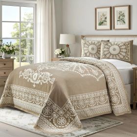 Kymbal Cotton Blend Jacquard Bedspread Set (Color: Taupe, size: Twin)