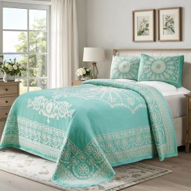 Kymbal Cotton Blend Jacquard Bedspread Set (Color: Turquoise, size: Queen)