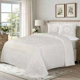 Kymbal Cotton Blend Jacquard Bedspread Set (Color: Off White, size: Full)