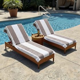 Cabana Striped Cotton Standard Size Chaise Lounge Chair Cover Set (Sets: 2 Piece, Color: Taupe)