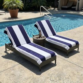 Cabana Striped Cotton Standard Size Chaise Lounge Chair Cover Set (Sets: 2 Piece, Color: Blue)
