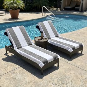 Cabana Striped Cotton Standard Size Chaise Lounge Chair Cover Set (Sets: 2 Piece, Color: Light Grey)