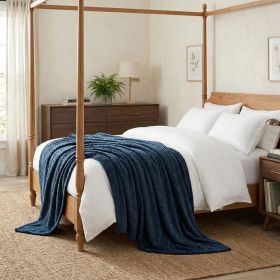 Lily Pebbled Fluffy Fleece Blanket - Cozy Popcorn Textured Throw (Color: Navy Blue, size: Twin XL)