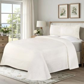 Lightweight Cotton Jacquard Bedspread Set – 3‑Piece Floral Scroll (Color: Off White, size: Full)