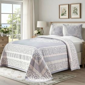 Lightweight Cotton Jacquard Bedspread Set – 3‑Piece Floral Scroll (Color: Slate Blue, size: Twin)