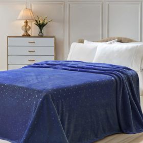 Fleece Plush Medium Weight Fluffy Soft Decorative Polka Dot Blanket (Color: Navy Blue, size: Full/Queen)