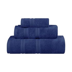 Smart Dry Zero Twist Cotton Medium Weight 3 Piece Assorted Towel Set (Color: Navy Blue, size: 3 Piece Towel Set)