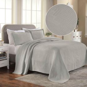 Lightweight Cotton Bedspread Sets 3-Piece Geometric Fret Jacquard Matelassé Scalloped (Color: Platinum, size: Full)