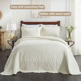 Aspen Jacquard Bedspread Set – 3‑Piece Cotton Blend Floral Bedding (Color: Ivory, size: Twin)