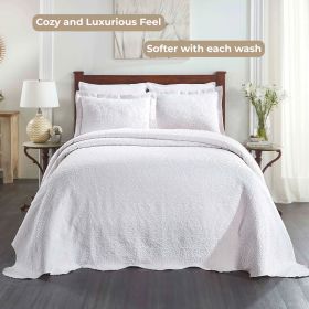 Aspen Jacquard Bedspread Set – 3‑Piece Cotton Blend Floral Bedding (Color: White, size: Twin)