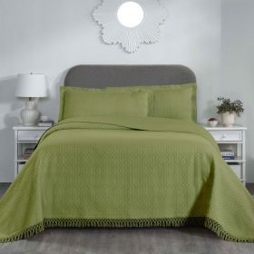 Lightweight Cotton Bedspread Set 3-Piece Remi Geometric Fringe Jacquard (Color: Sage, size: Full)
