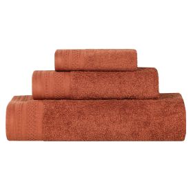 Honeycomb Textured Waffle Border Cotton 3 Piece Towel Set (Color: Rust, size: 3 Piece Towel Set)