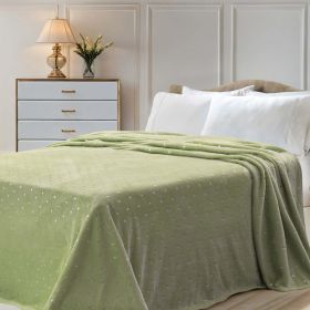 Fleece Plush Medium Weight Fluffy Soft Decorative Polka Dot Blanket (Color: Sage, size: Twin)