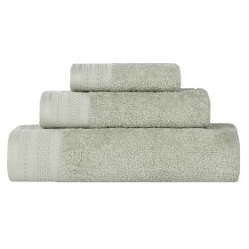 Honeycomb Textured Waffle Border Cotton 3 Piece Towel Set (Color: Sage, size: 3 Piece Towel Set)