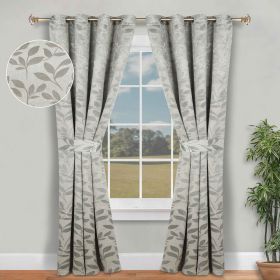 Blackout Window Curtains Leaves Pattern Room Darkening Set of 2 (Color: Sage, size: 46" x 96")