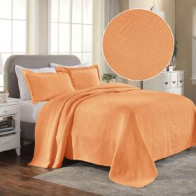 Lightweight Cotton Bedspread Sets 3-Piece Geometric Fret Jacquard Matelassé Scalloped (Color: Salmon, size: Twin)
