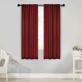 Solid Room Darkening Blackout Curtain Panels, Back Tabs, Set of 2 (Color: Sangria, size: 26" x 63")