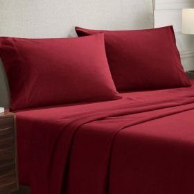Cotton Flannel Pillowcases Soft Fuzzy Set of 2 (Color: Burgundy, size: King)