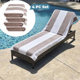 Cabana Striped Cotton Standard Size Chaise Lounge Chair Cover Set (Sets: 4 Piece, Color: Taupe)