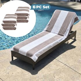 Cabana Striped Cotton Standard Size Chaise Lounge Chair Cover Set (Sets: 6 Piece, Color: Taupe)