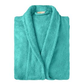 Cotton Ultra Soft Terry Bath Robe Adult Unisex Lightweight Bathrobe (Color: Teal, size: medium)