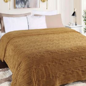 Fleece Blanket – Arctic Boho Knit Jacquard - Plush, Cozy Warmth (Color: Camel, size: Twin)