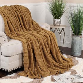 Fleece Blanket – Arctic Boho Knit Jacquard - Plush, Cozy Warmth (Color: Camel, size: Throw XL)