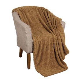 Fleece Blanket – Arctic Boho Knit Jacquard - Plush, Cozy Warmth (Color: Camel, size: Throw)
